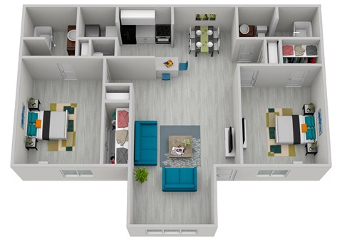 Floor plan for 2 beds, 2 baths, 1152 sqft